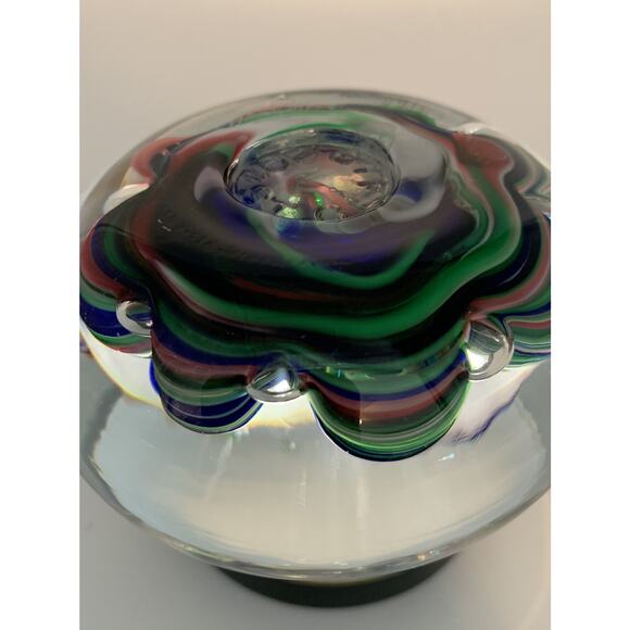 Vtg Joe Rice St Claire Hand Blown Art Glass Multi Color Ribbon Claw Paper Weight - Picture 12 of 12